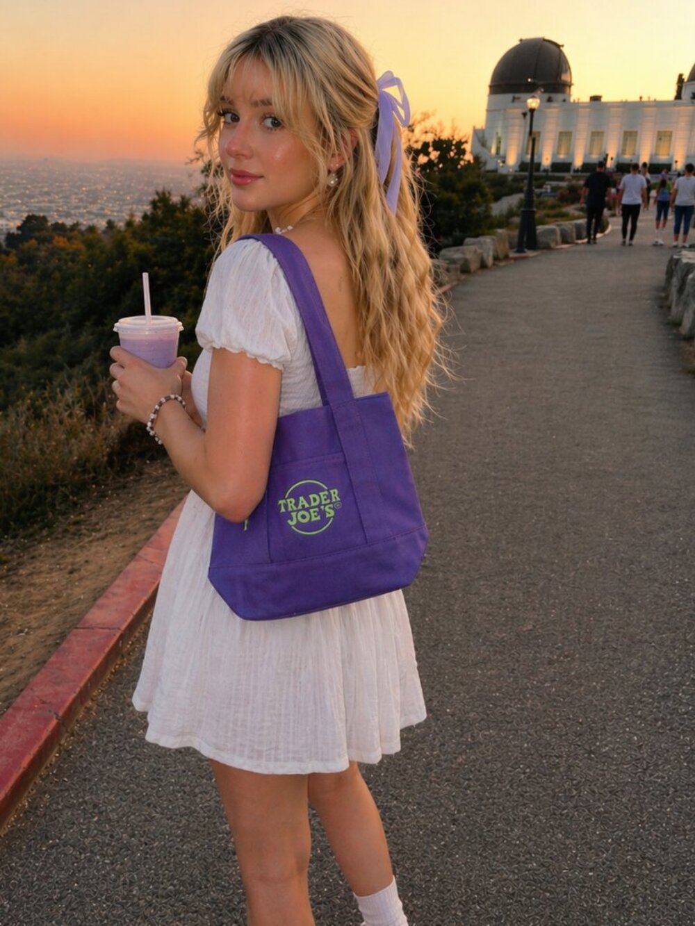 Trader Joes Purple Mini Canvas Tote Reusable Bag Soft Girl Aesthetic Style